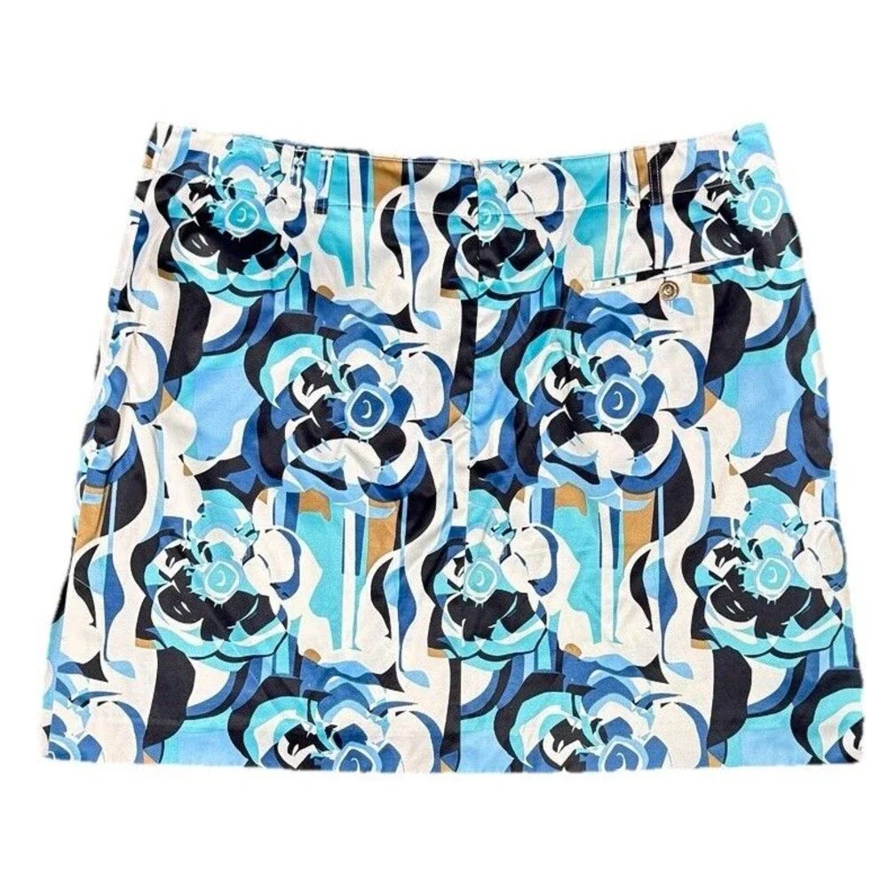 Women’s Mod Retro Floral Geometric Skort Mini Aqua Blue Stretch Golf Tennis‎ 16